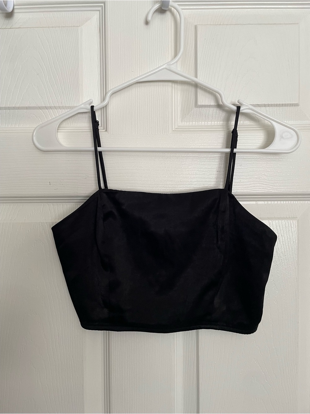 Blue Blush Womens size Small Black Satin Spaghetti Strap Crop Top
